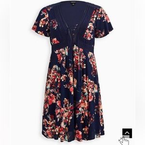 Torrid Blue Mini Gauze Lace-Up Skater Dress